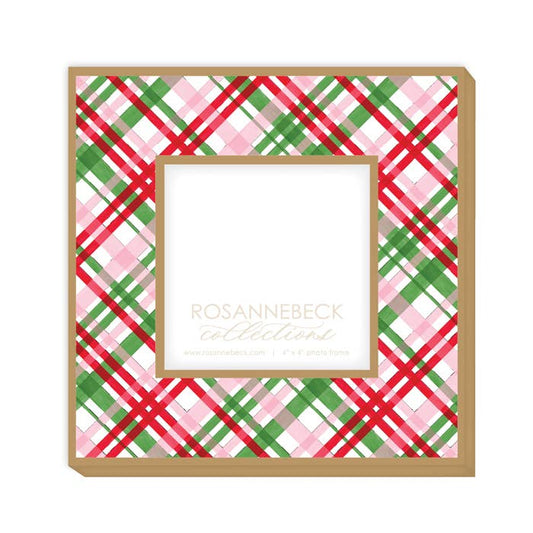 Red Pink and Green Plaid Frame 4x4 Gold