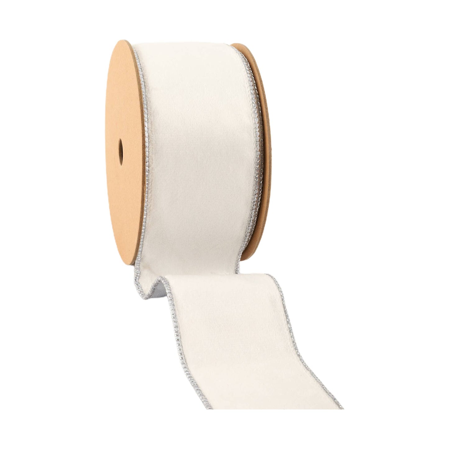 2 1/2" Reversible Classic Velvet Wired Ribbon | White/Silver | 10 Yard Roll