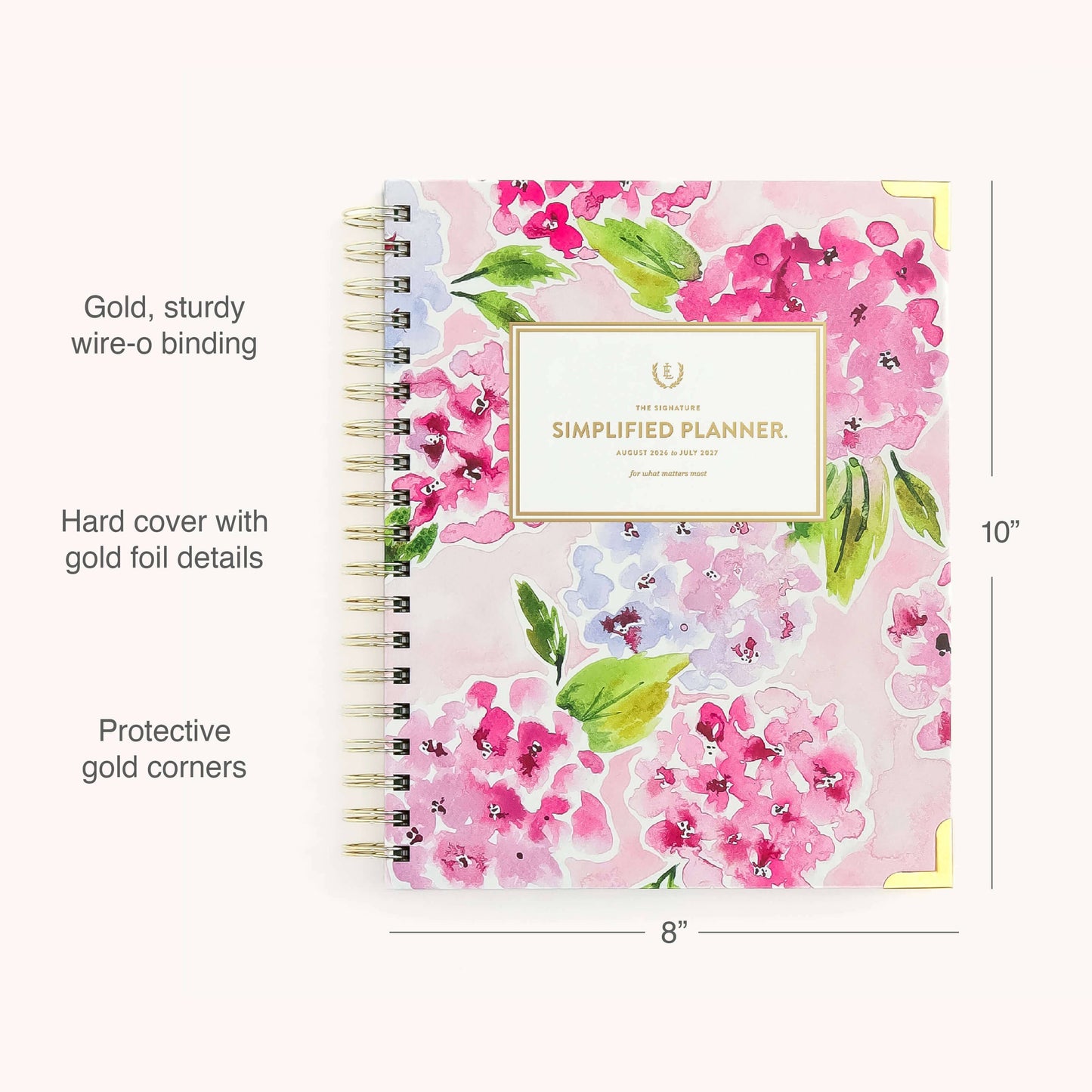 2026-2027 Spiral Weekly Simplified Planner - Blush Hydrangea