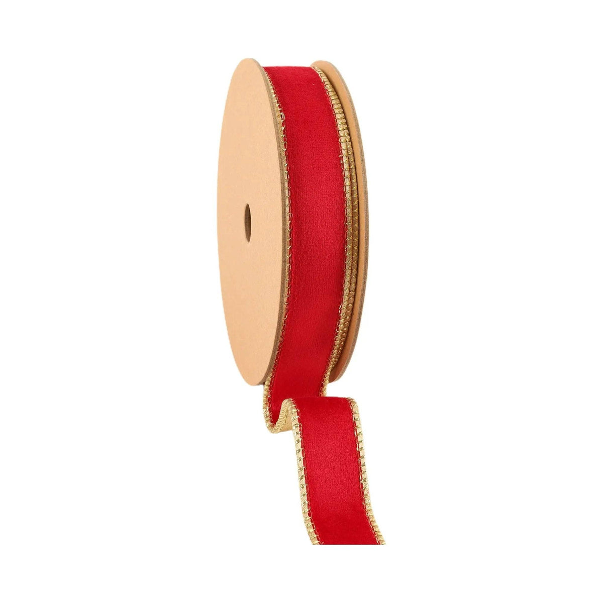 1" Reversible Classic Velvet Wired Ribbon | Christmas Red/Gold | 10 Yard Roll