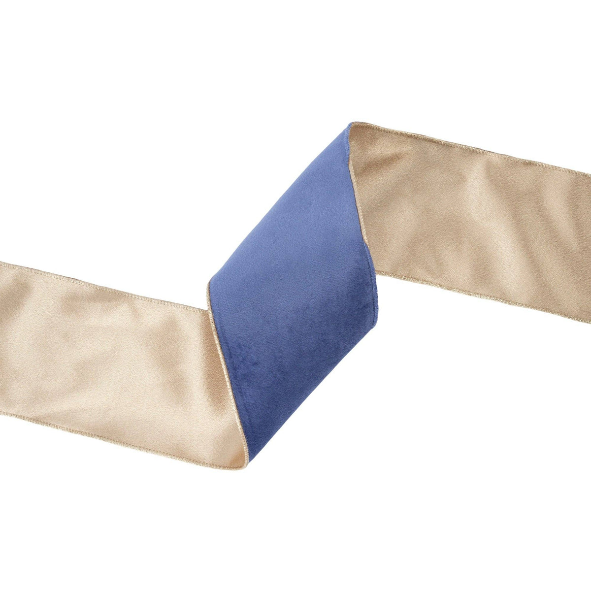 4" Reversible Classic Velvet Wired Ribbon | French Blue/Gold | 10 Yard Roll