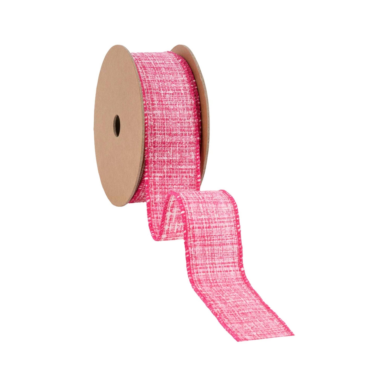 Faux Tweed Pink and White Wired Ribbon 10 Yard Roll