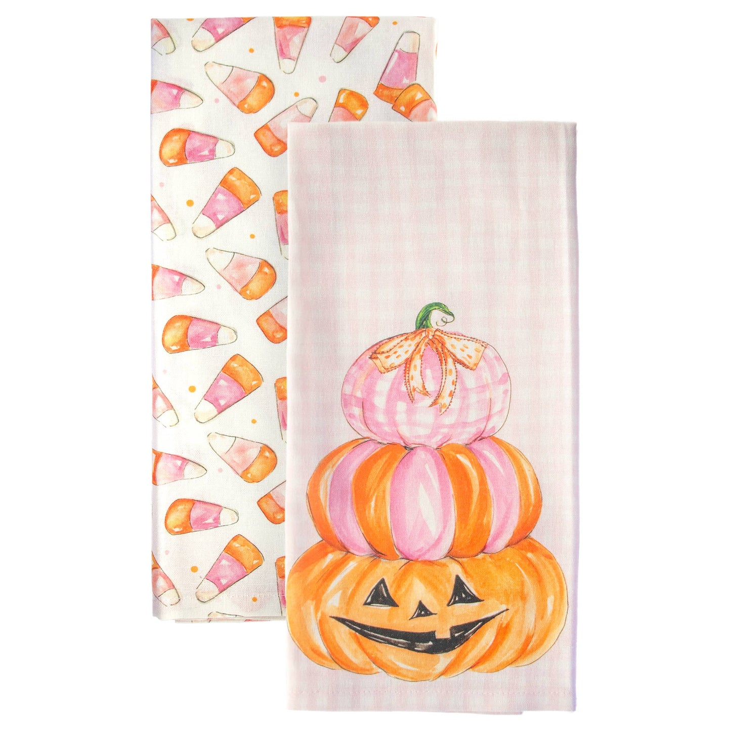 Pink Candy Corn Cotton Tea Towels s2 Rosanne Beck Halloween