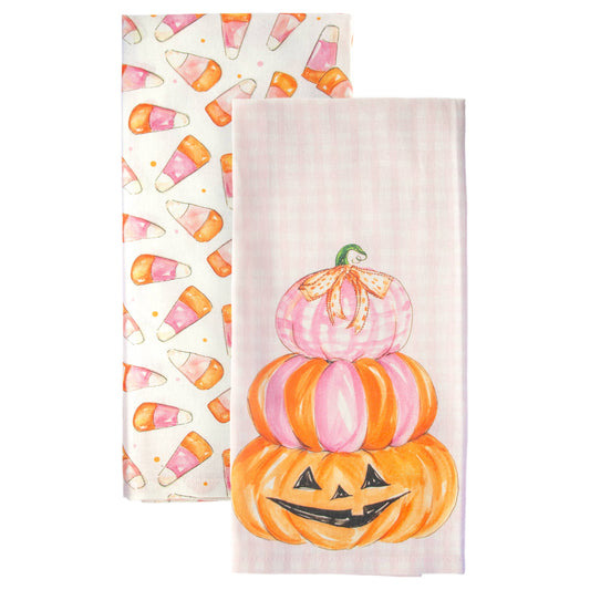 Pink Candy Corn Cotton Tea Towels s2 Rosanne Beck Halloween