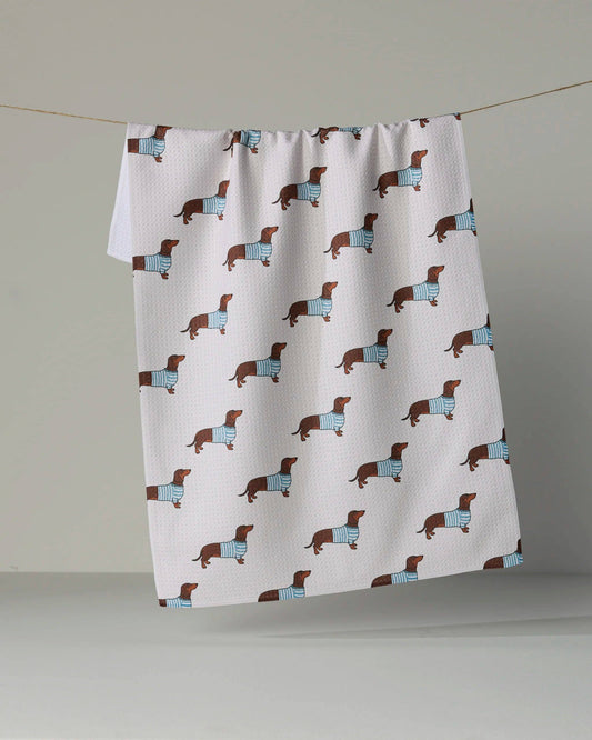 Coastal Dachshund Tea Towel