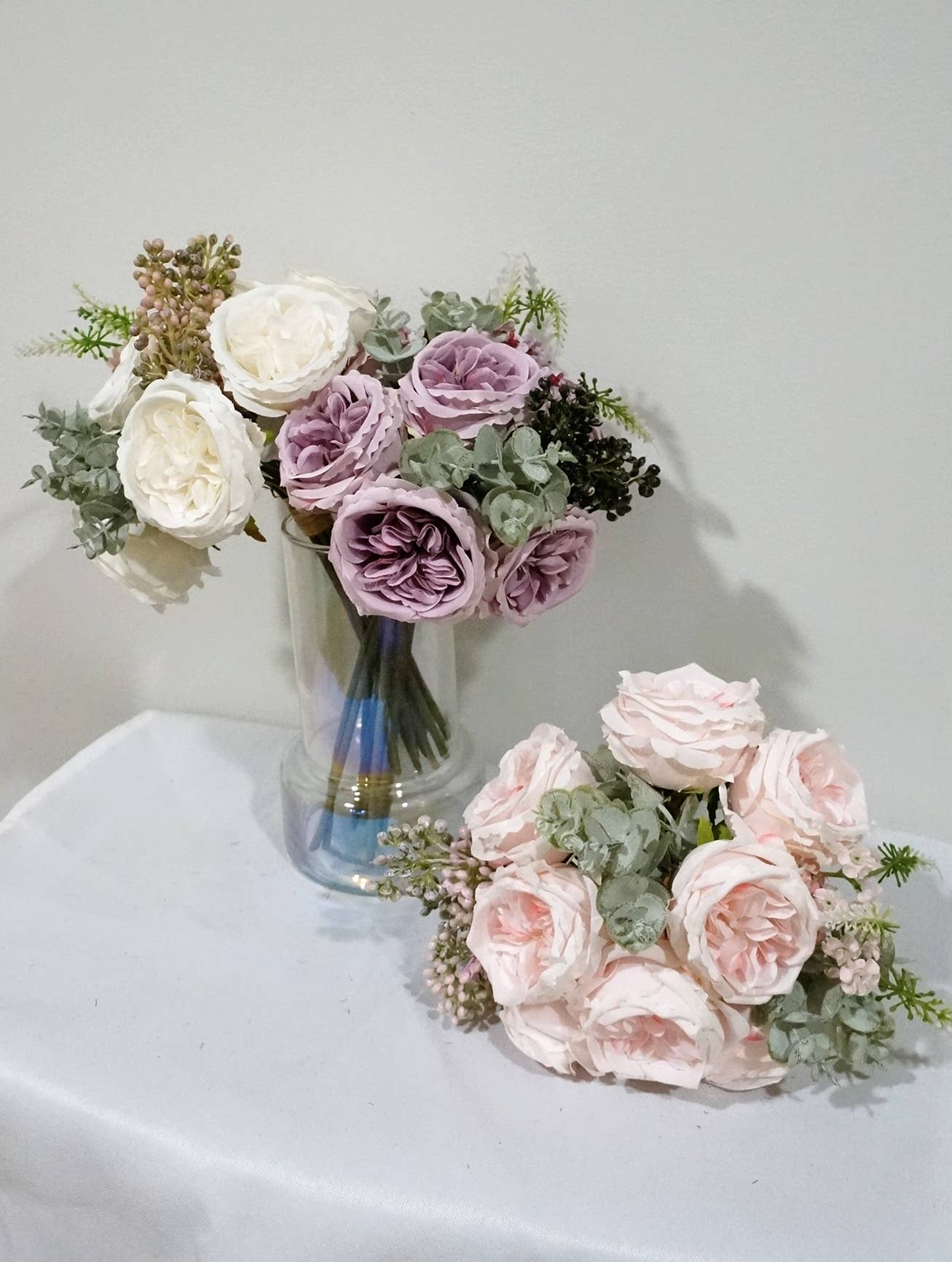 10''T Silk Austin Rose Bouquet, Flowers Greenery Mixed Bunch