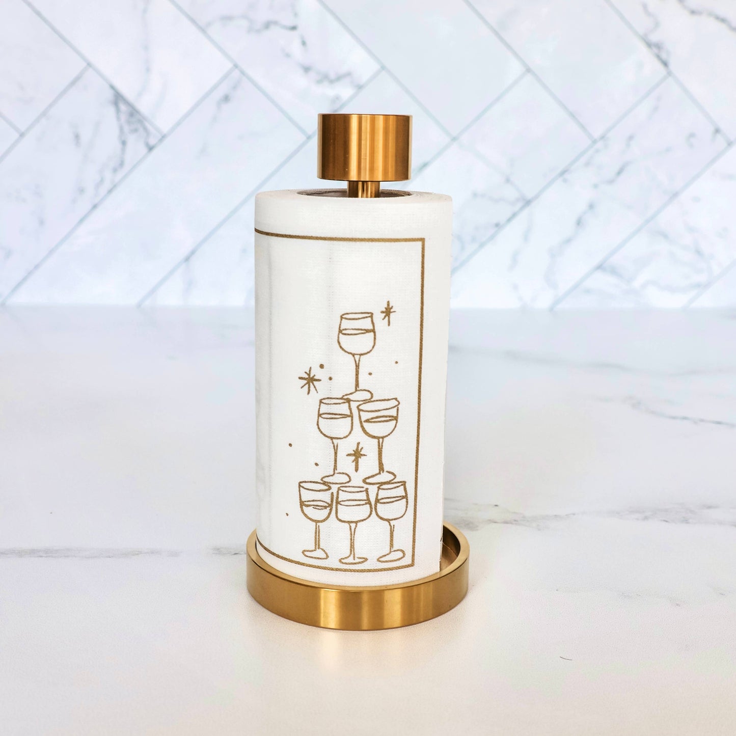 Cotton Cocktail Napkin Roll: Golden Bubbles (White w/ Gold)