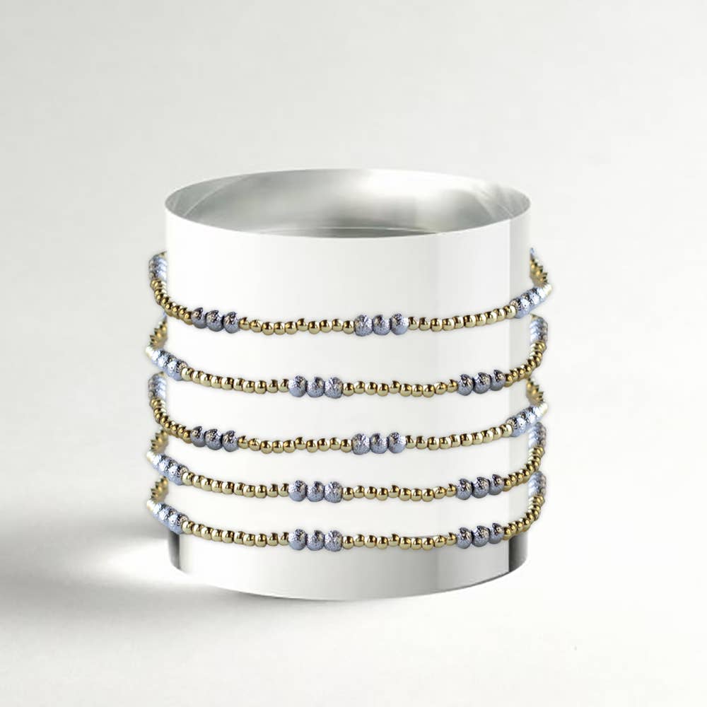 Gold Beaded Bracelets-Trio, Mixed Metals, Gilded Stretch