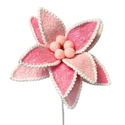 Passionate Pink Velvet Poinsettia Stem - Pink 28”