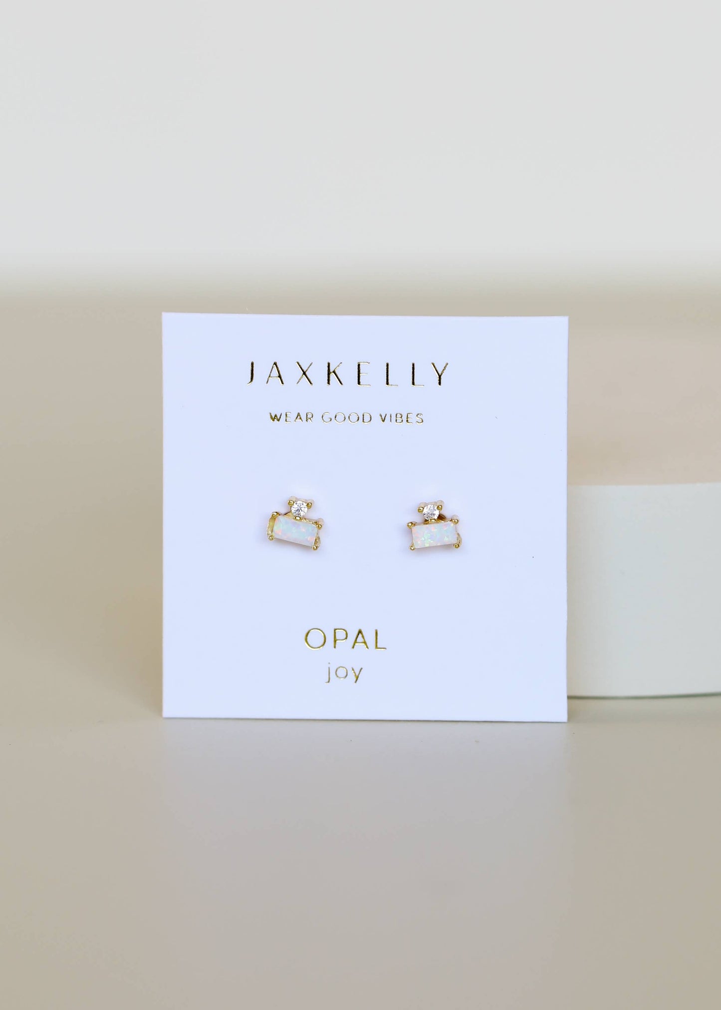Opal White Double Stud Stack Gold Earrings