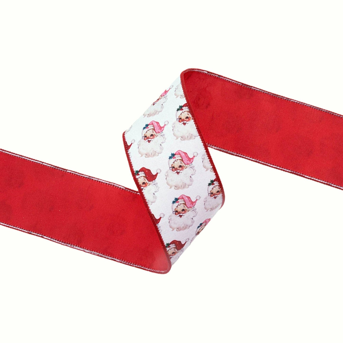 Reversible Dupioni Santa Face Wired Ribbon 10yd
