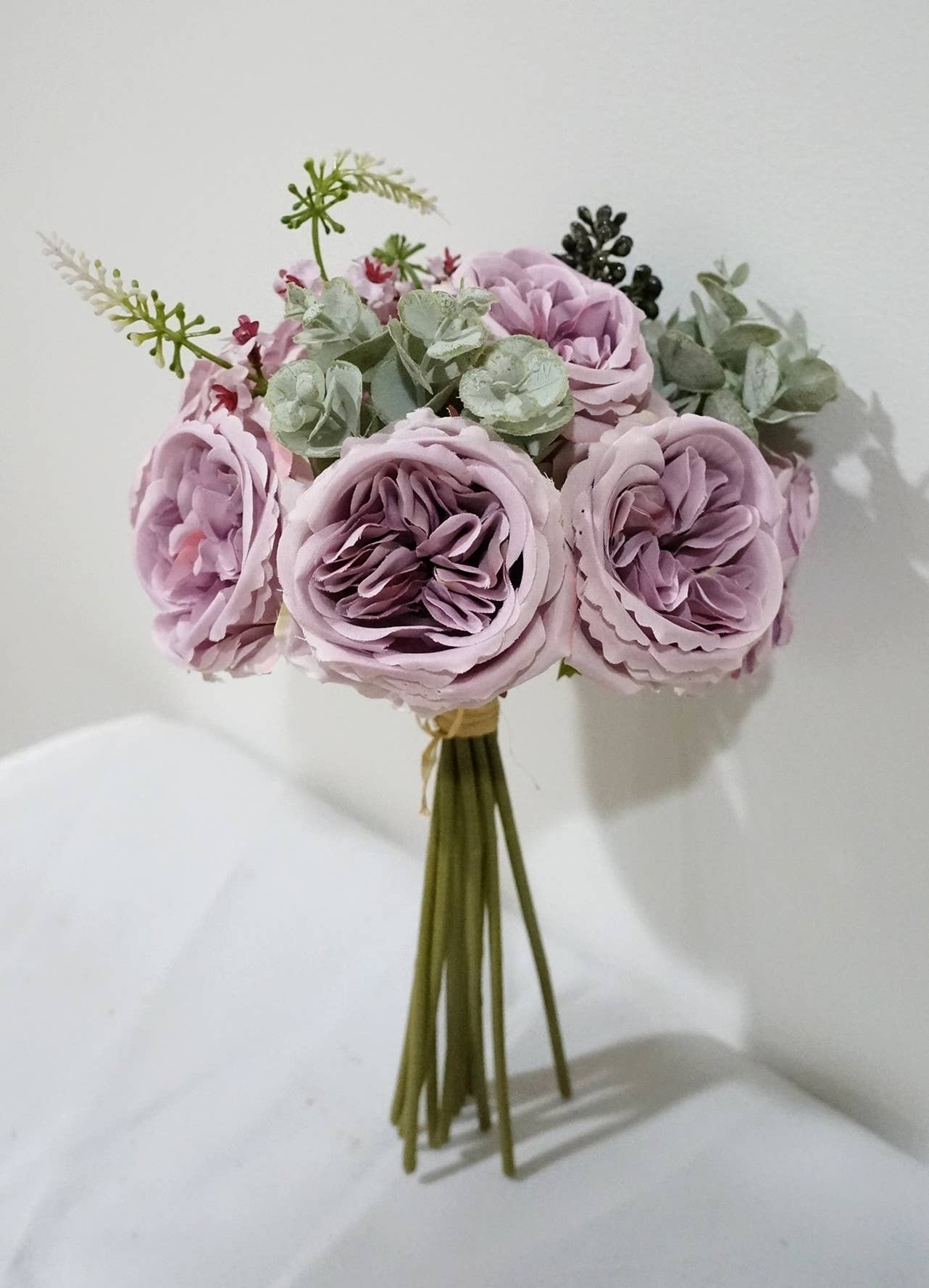 10''T Silk Austin Rose Bouquet, Flowers Greenery Mixed Bunch