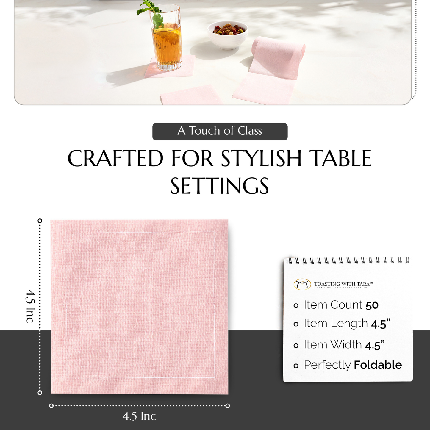 Cotton Cocktail Napkin Roll Light Crush (Soft Blush)