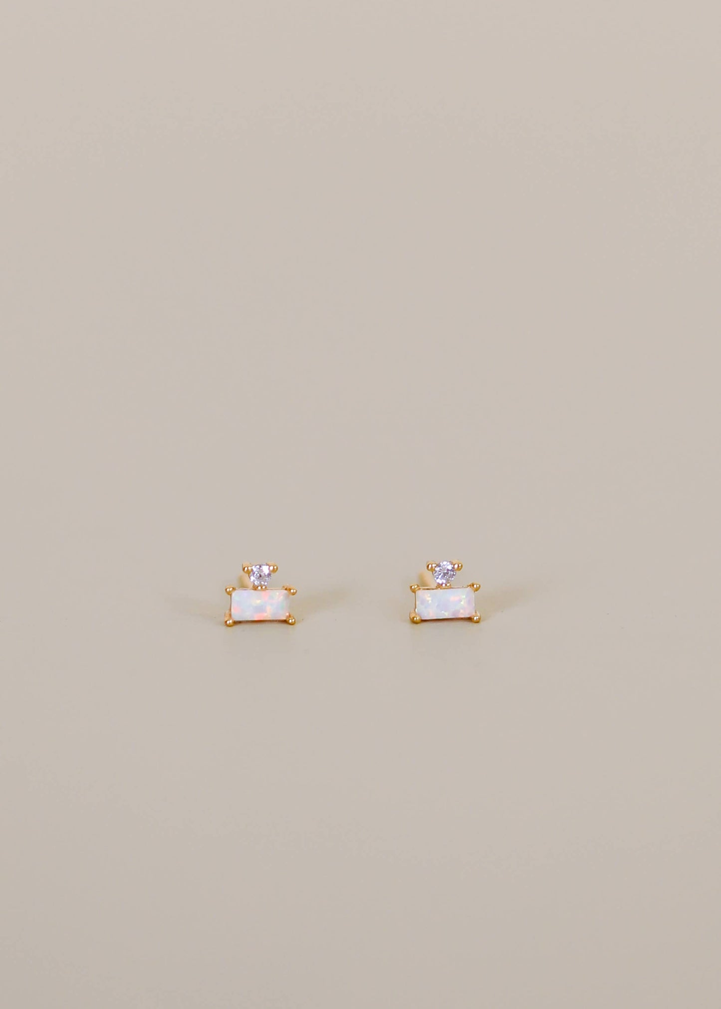 Opal White Double Stud Stack Gold Earrings