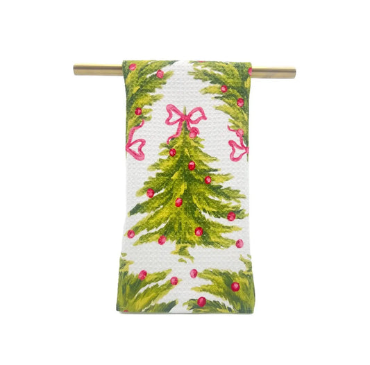 Red Bow Trees Tea Towel