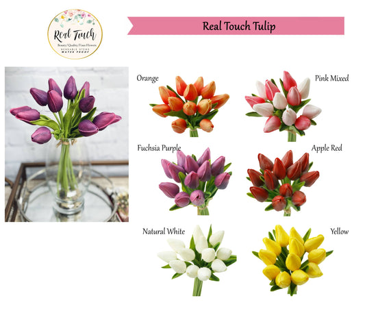1 Dozen Real Touch Tulip Bud bouquet-10.5"