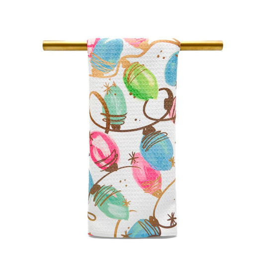Pink and Mint Bright Lights Tea Towel - Christmas Hand Towel