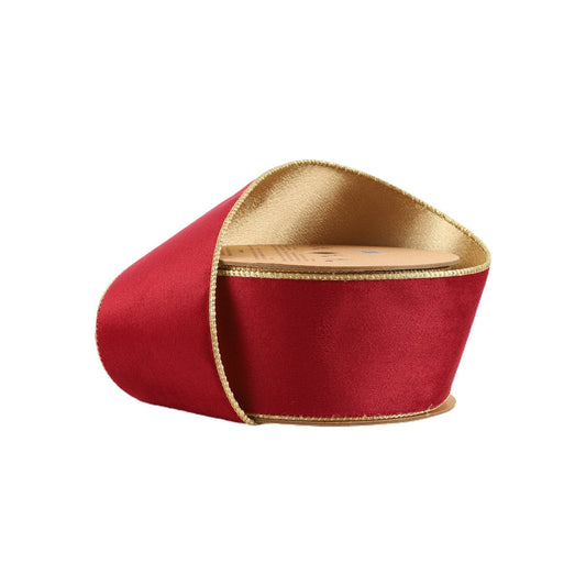 2 1/2" Reversible Classic Velvet Wired Ribbon | Burgundy/Gold | 10 Yard Roll