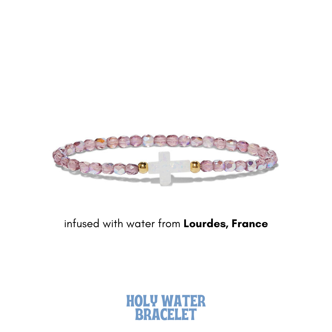 Amethyst Cross Holy Water Beaded Bracelet