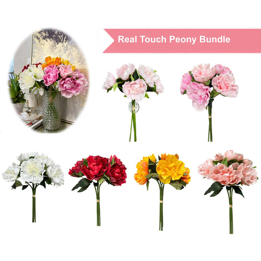 16"-5-stem Bundled-Real Touch Peony Blossom