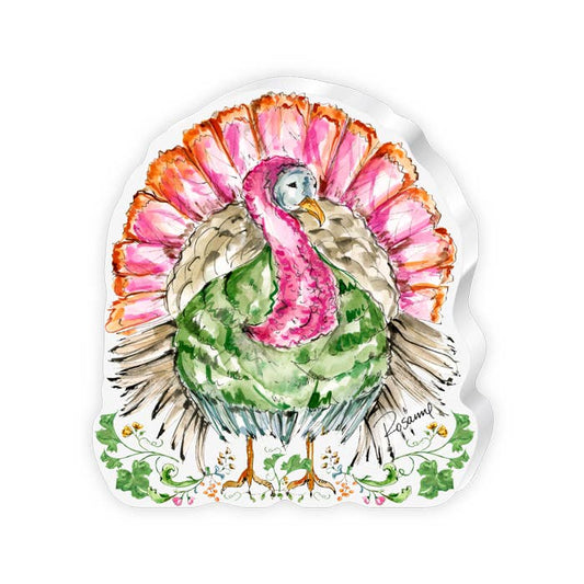 Pink Standing Turkey with Fall Florals Medium Acrylic Art