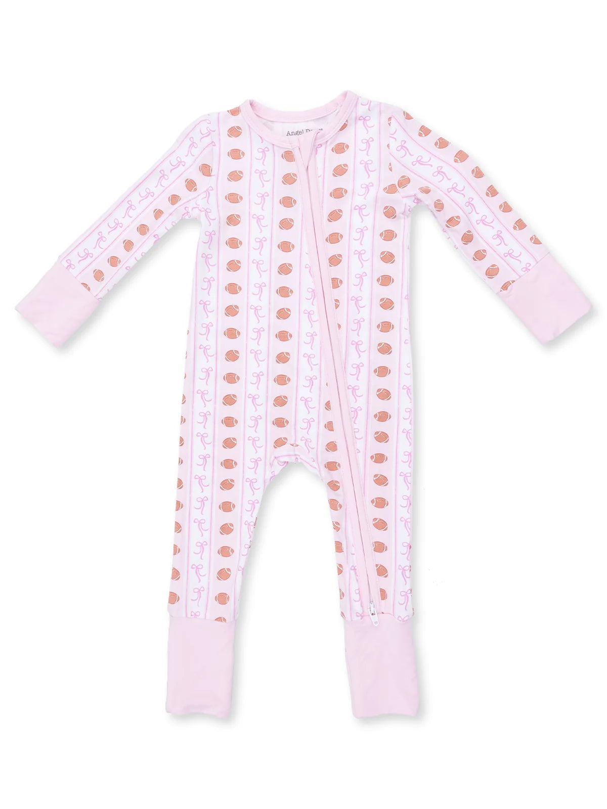 2-Way Zip Romper, Football Bow Stripe