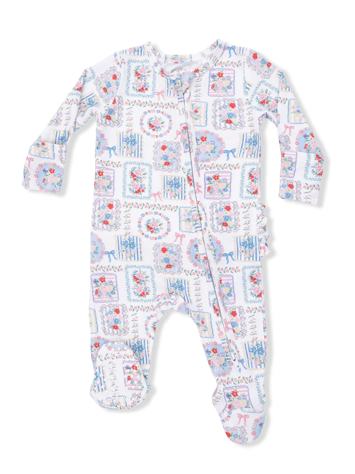 Julep's Floral Patchwork - 2 Way Ruffle Back Zipper Footie