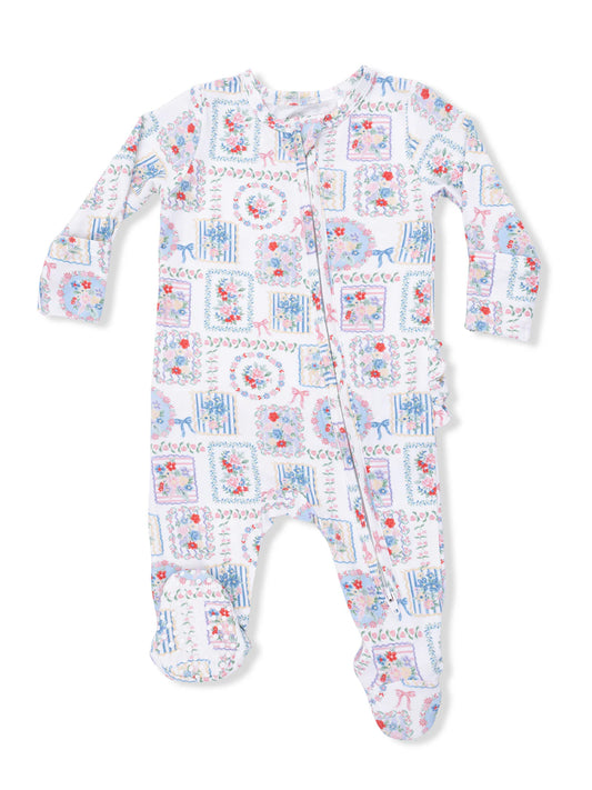 Julep's Floral Patchwork - 2 Way Ruffle Back Zipper Footie