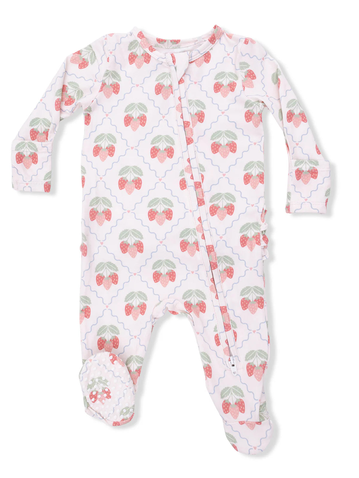 Sweet Strawberries - 2 Way Ruffle Back Zipper Footie