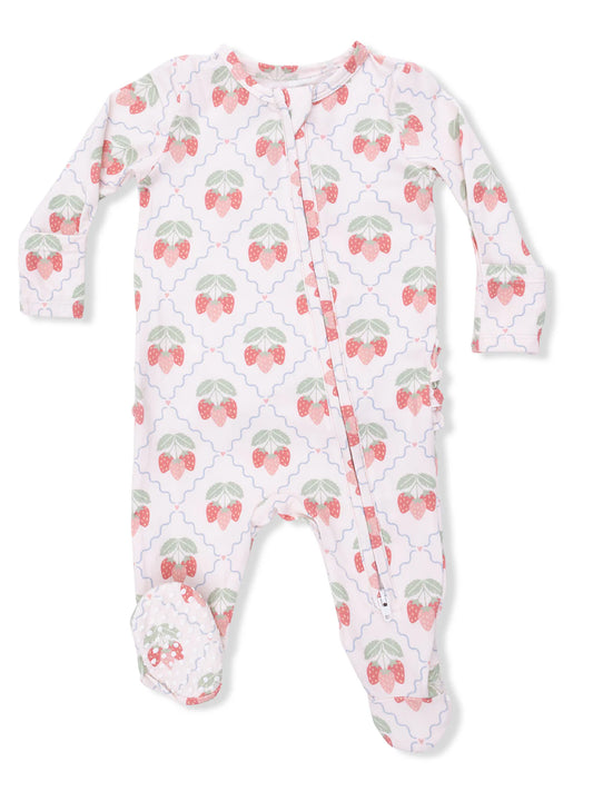 Sweet Strawberries - 2 Way Ruffle Back Zipper Footie
