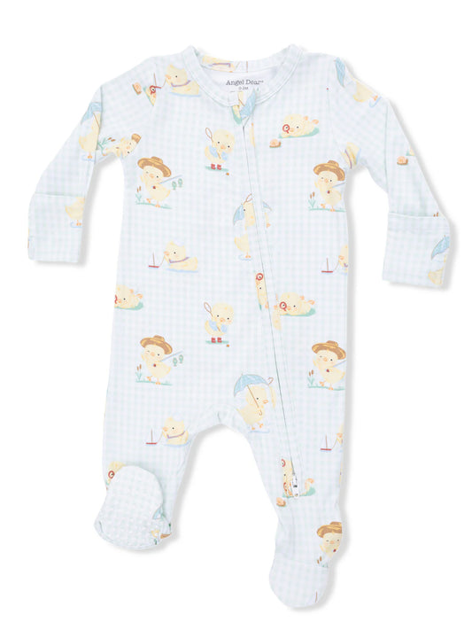 Vintage Spring Ducklings Green - 2 Way Zipper Footie
